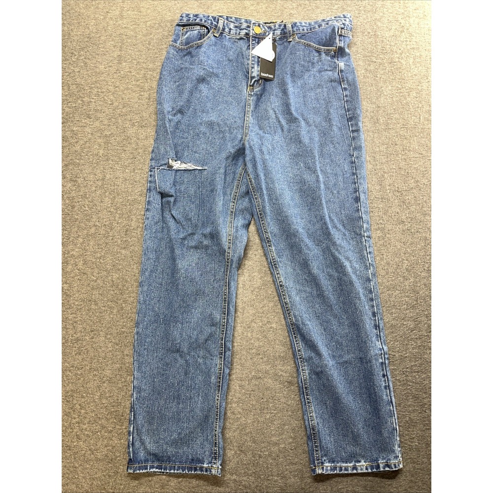 Blue Boohoo Women's jeans high waisted rigid jeans vintage blue size 16